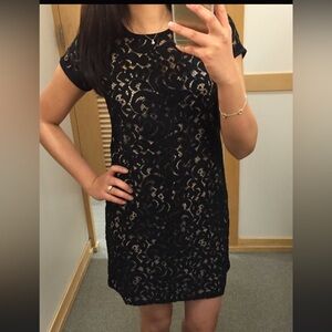 Ann Taylor Elegant Black Lace Overlay Cocktail Party  Shift Dress Size M